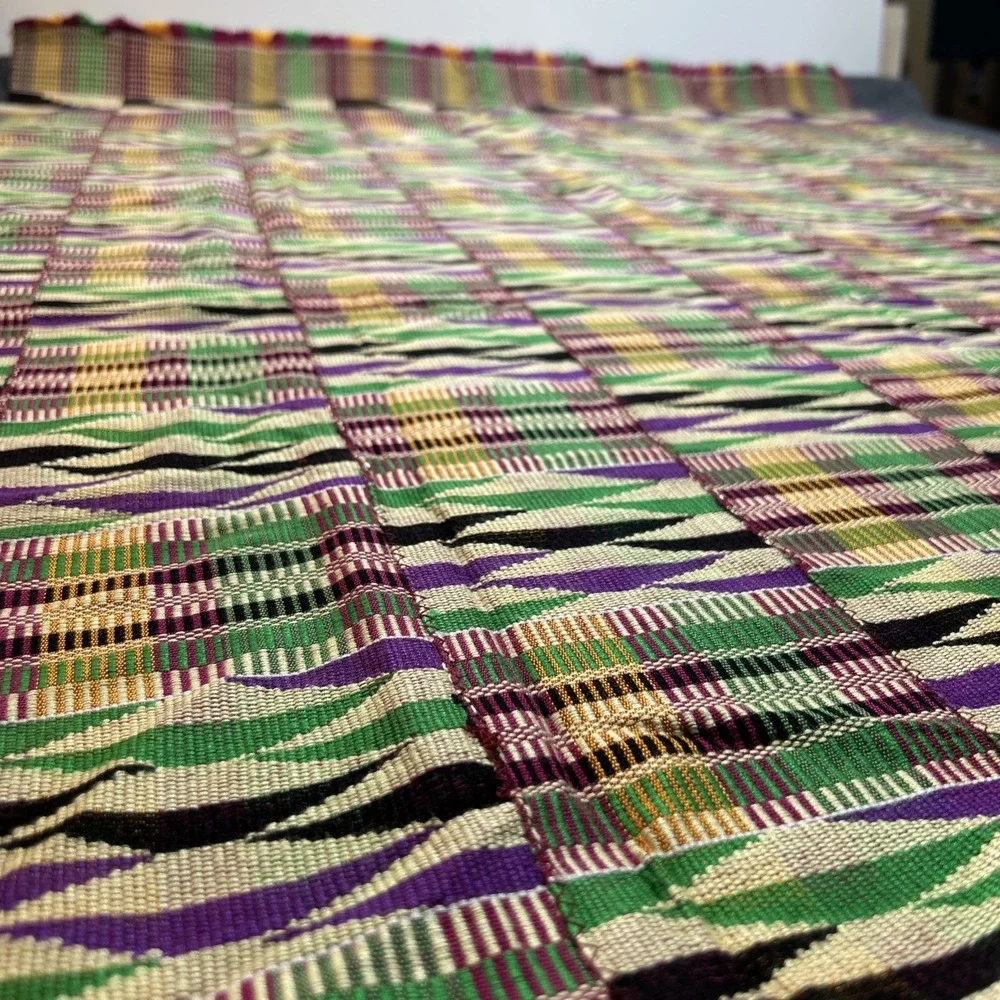 Vintage Handwoven Kente Cloth Ghana African Tribal Textile Blanket 41x70 In